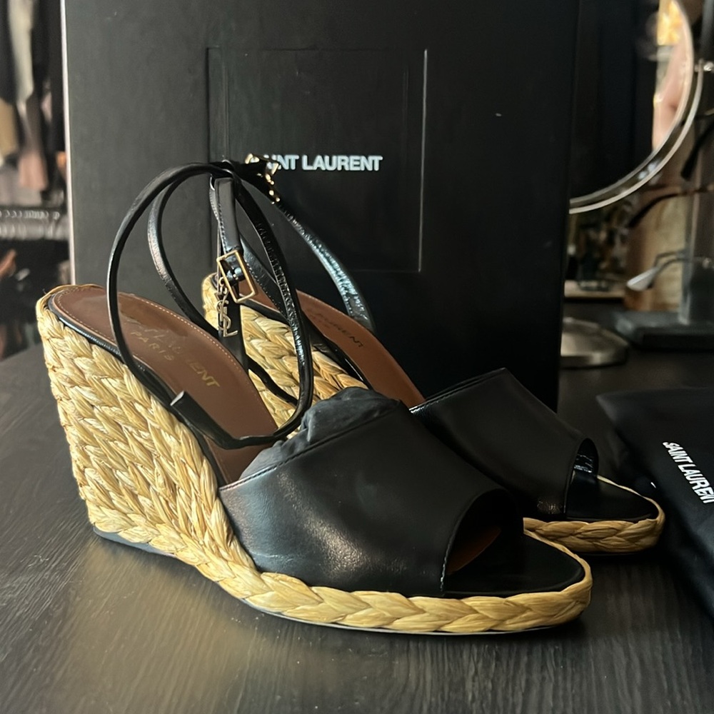 SAINT LAURENT WEDGE ESPADRILLE SANDALS 6